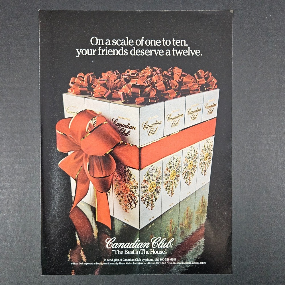 1981 Canadian Club Hiram Walker Vintage Print Ad Christmas Holidays Gift Wrap
